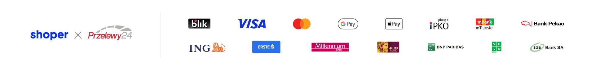 Metody płatności przelewy24, Visa, Mastercard, BLIK, Google Pay, Apple Pay